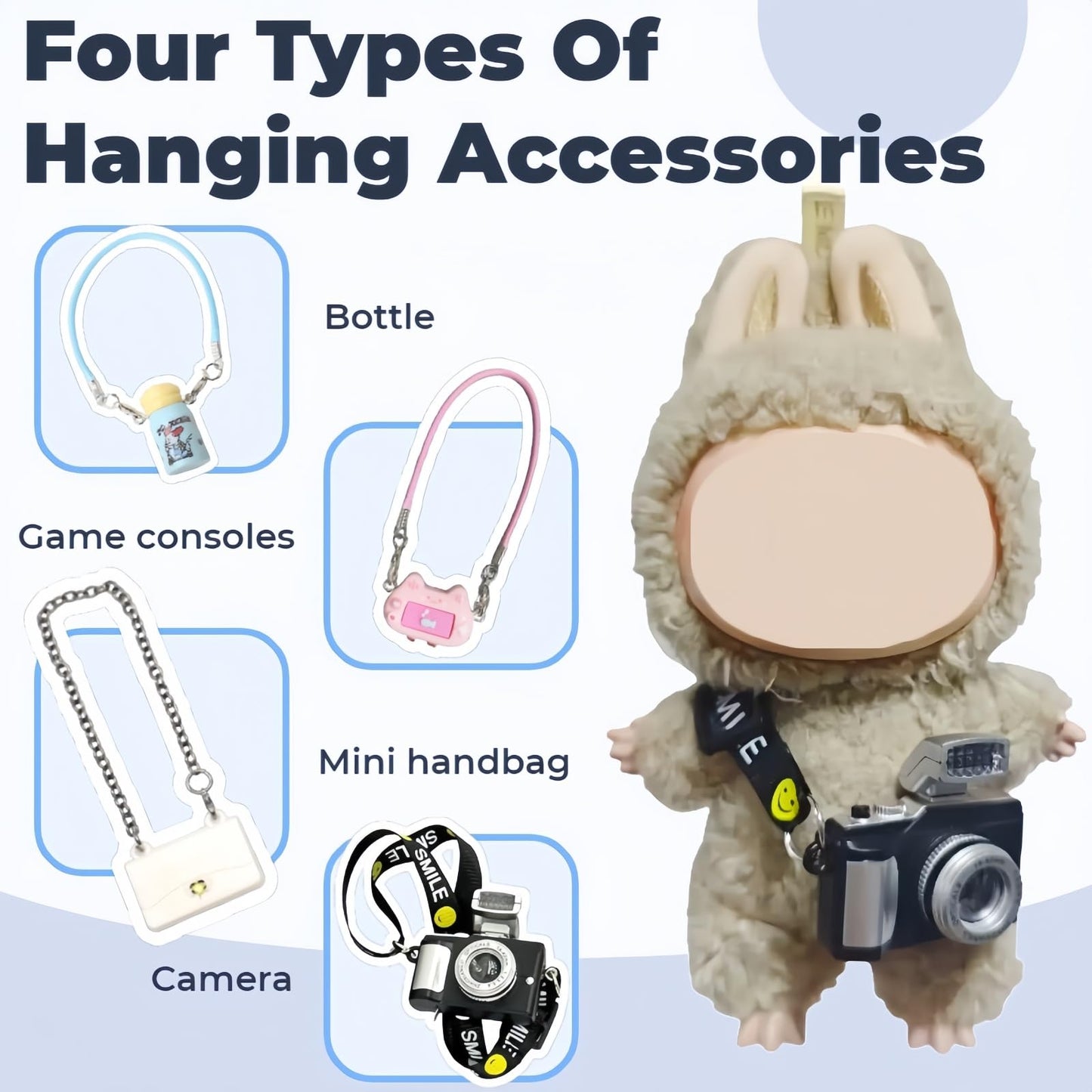 16 Pcs Doll Accessories Set Specially Designed for 15-17cm Doll Clothing, Includes 2 Headphones, 4 Glasses, Camera, Bag, Water Bottle, Console, 2