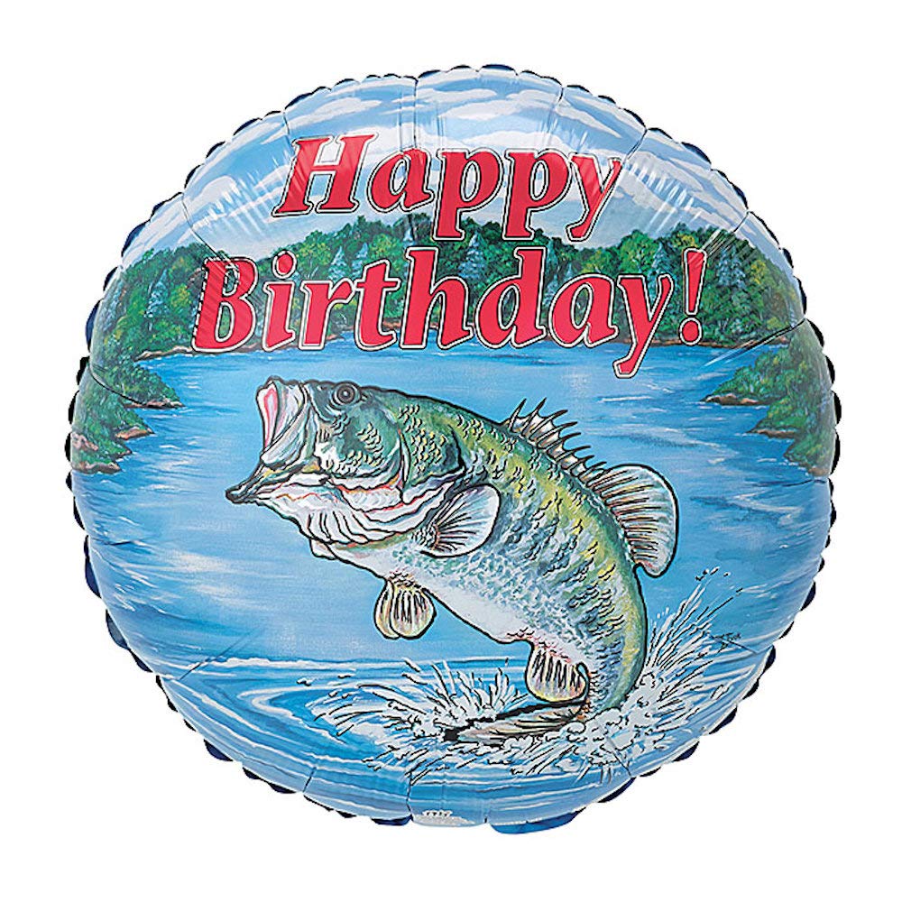 18" Bass Fish Happy Birthday Fishing Party Balloon Mylar Dad Fisherman