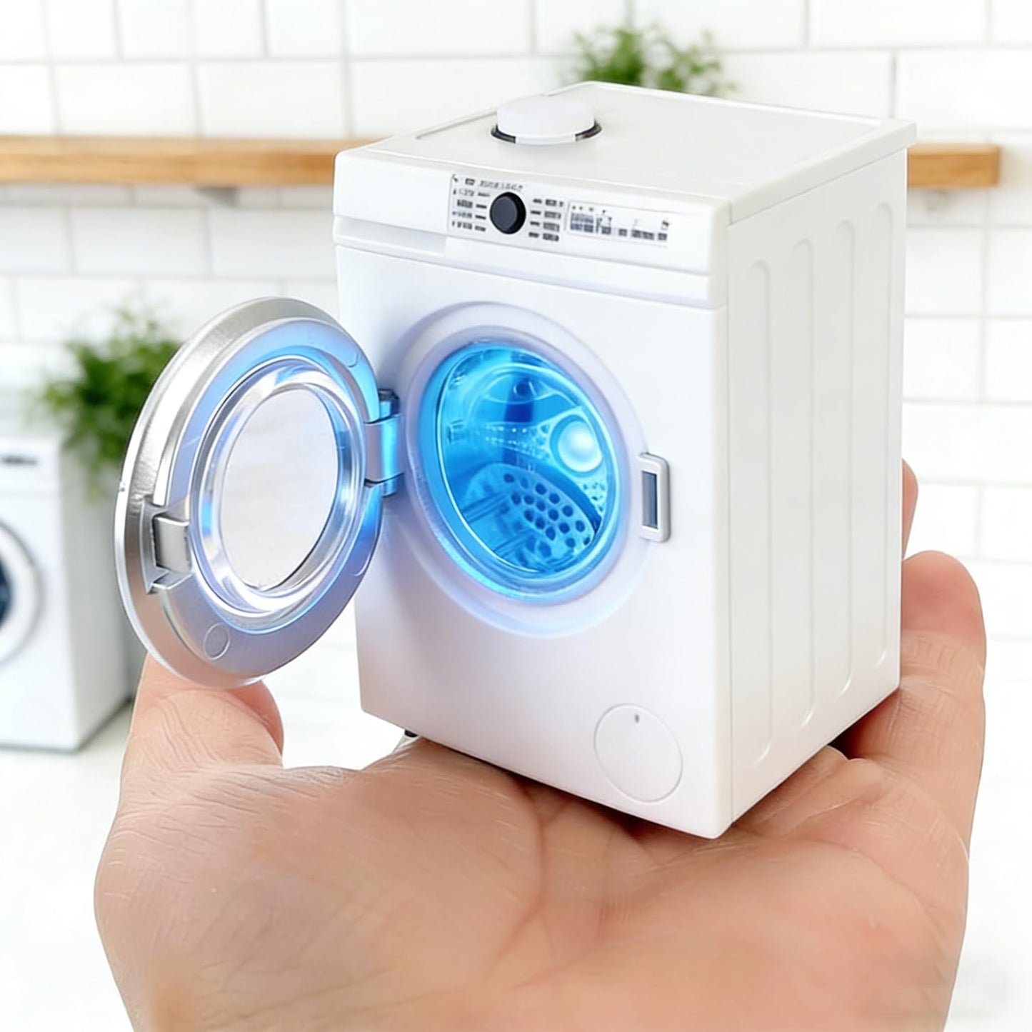 1:12 Scale Dollhouse Miniature Washing Machine, Real Rotating Drum, Openable Lid & Drain Pipe, Mini Home Appliance Model for Dollhouse Decor & Micro