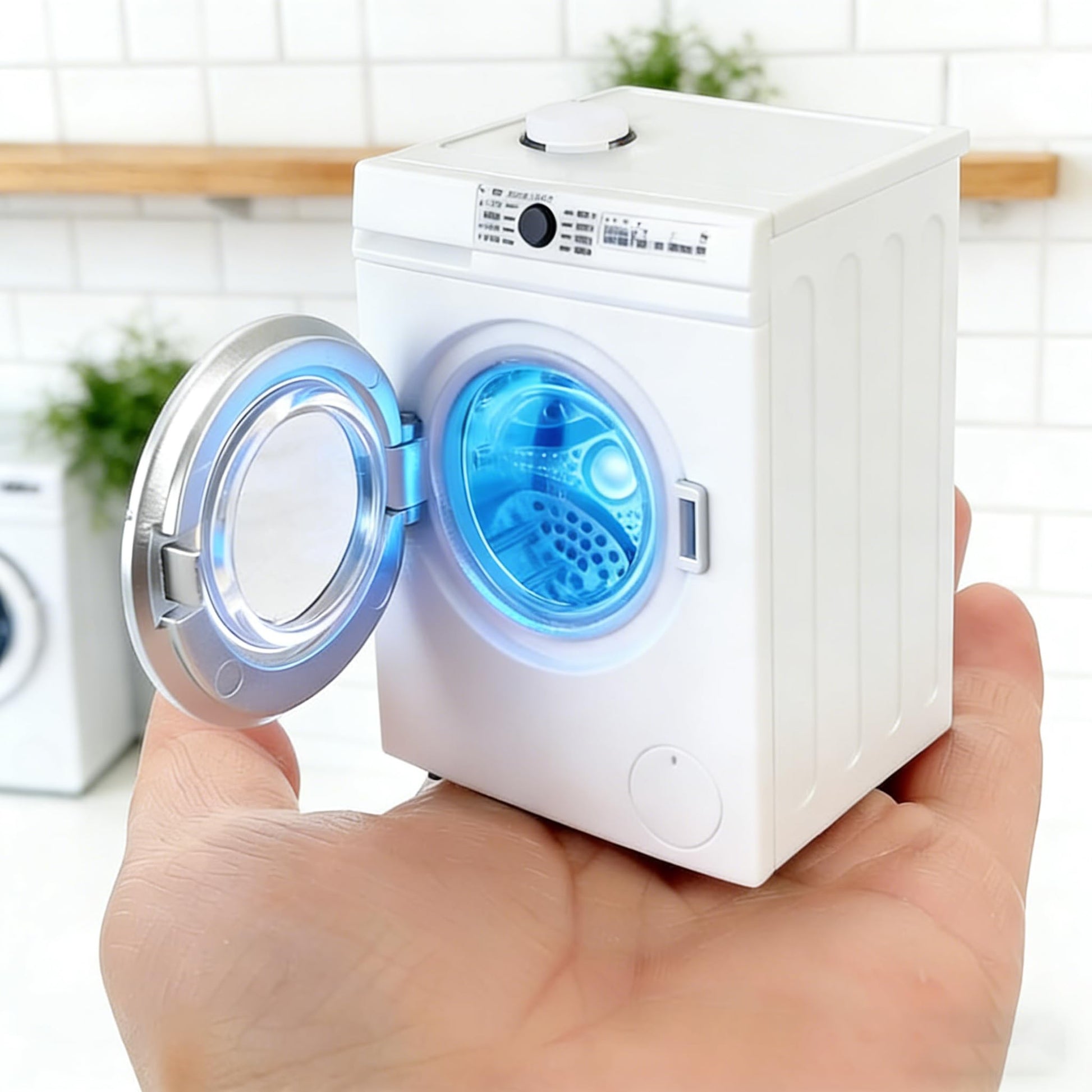 1:12 Scale Dollhouse Miniature Washing Machine, Real Rotating Drum, Openable Lid & Drain Pipe, Mini Home Appliance Model for Dollhouse Decor & Micro