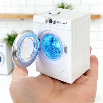 1:12 Scale Dollhouse Miniature Washing Machine, Real Rotating Drum, Openable Lid & Drain Pipe, Mini Home Appliance Model for Dollhouse Decor & Micro