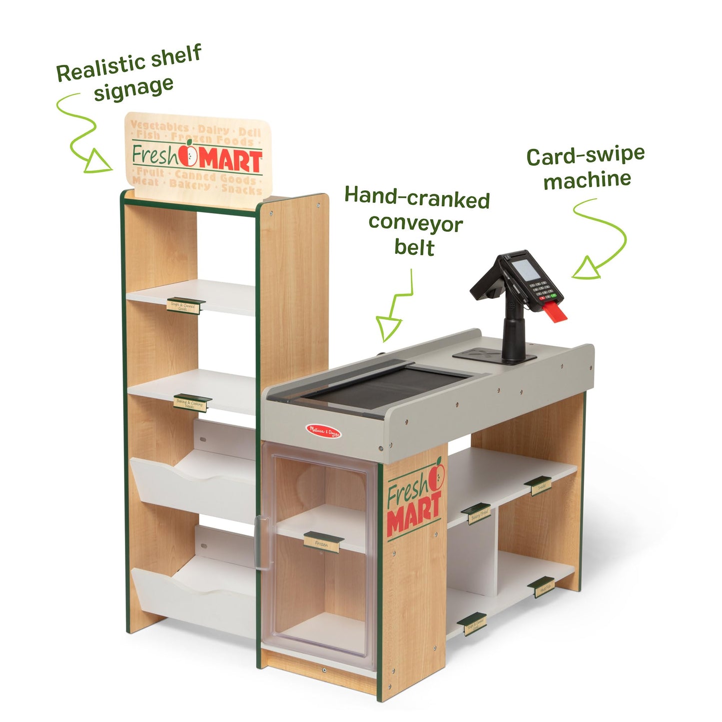 Melissa & Doug, Fresh Mart Pretend Grocery Store, Kids Cash Register with Scanner, Shelves, & Conveyor Belt, Kids Toys for Girls & Boys