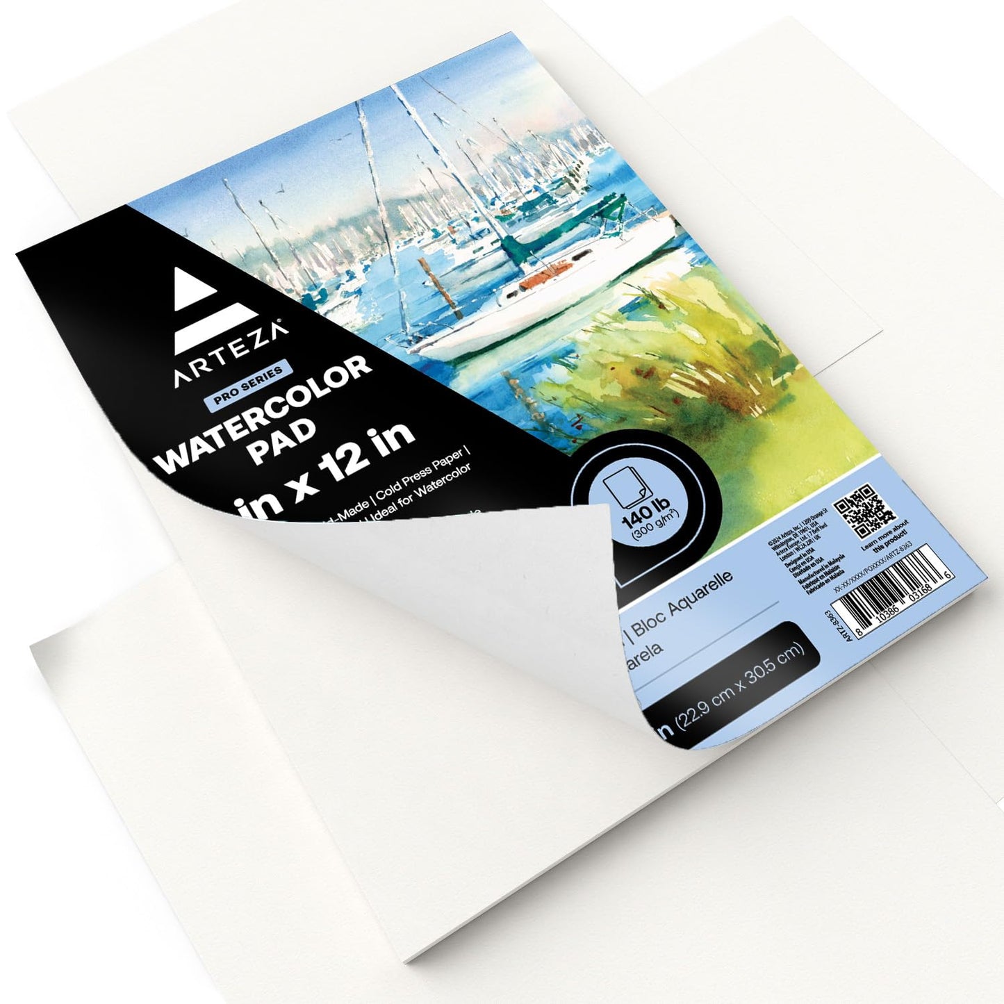 ARTEZA Watercolor Paper, 14 Sheets, 9x12 Inches Water Color Paper, 140lb/300gsm, 100% Cotton, Cold Press, Acid Free Art Paper