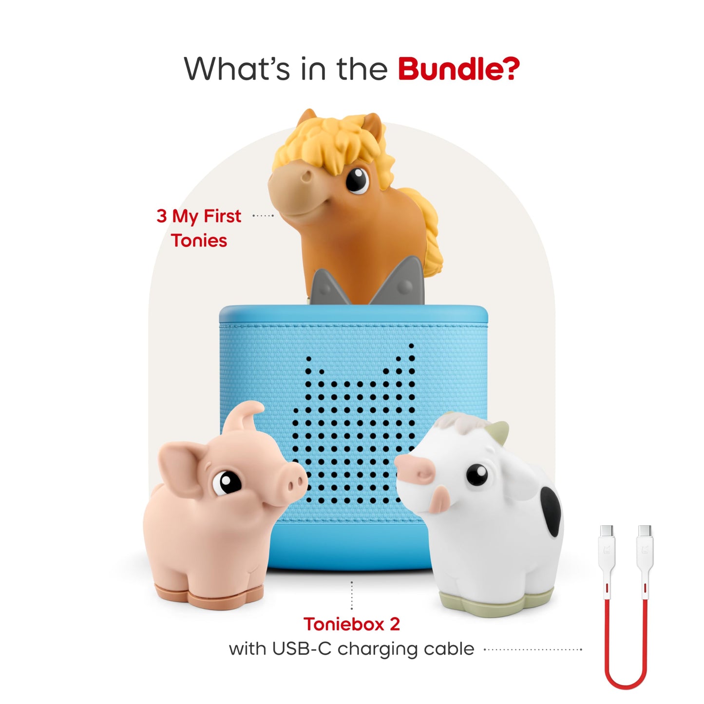 Toniebox 2 My First Farm Bundle for Kids 1+ with Soft and Squeezable Cow, Horse, and Pig - Sky Blue