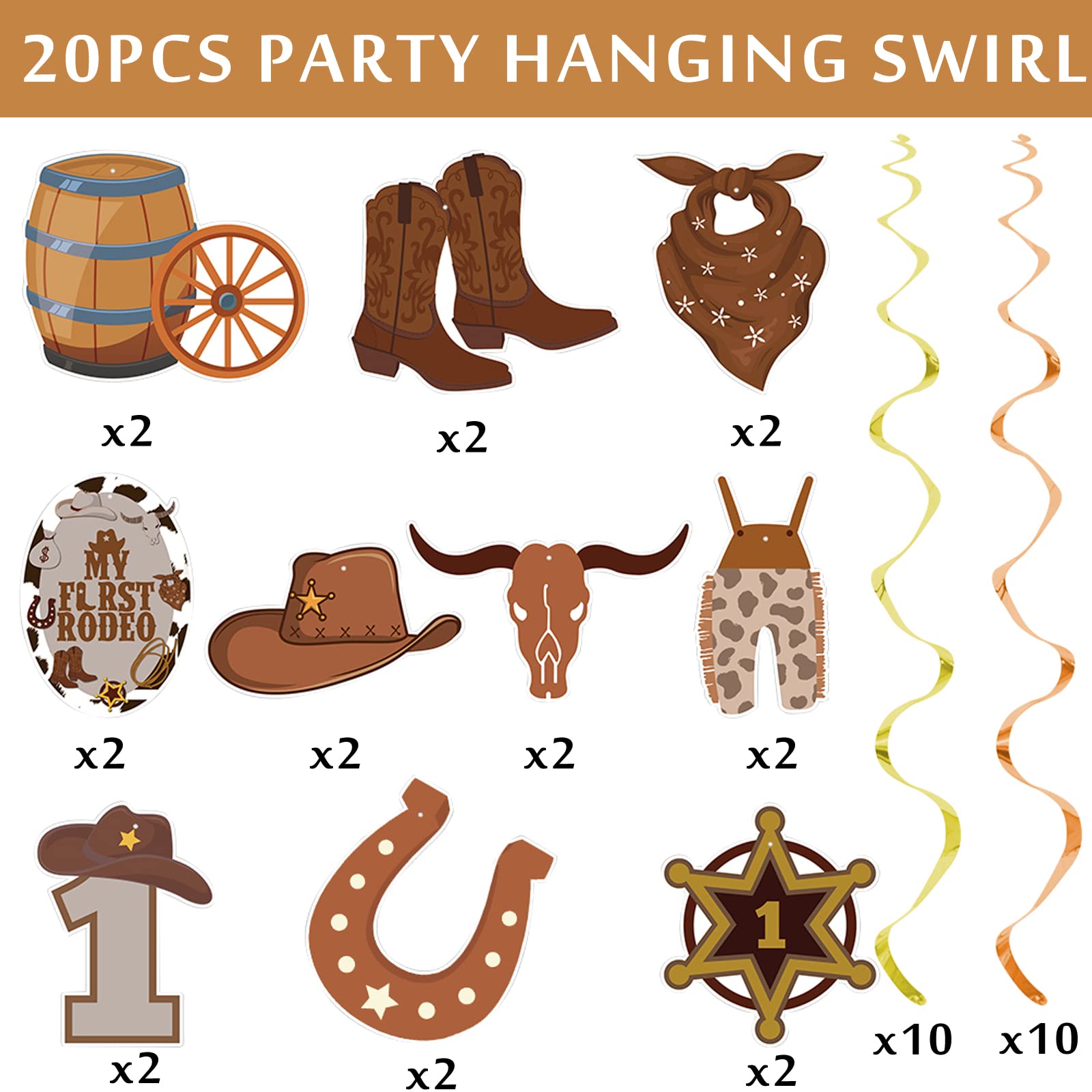 Cowboy Party Decorations My First Rodeo Birthday Party for Boy Supplies Western Theme Party Supplies Hanging Swirls Foil Cowgirl Birthday Decorations