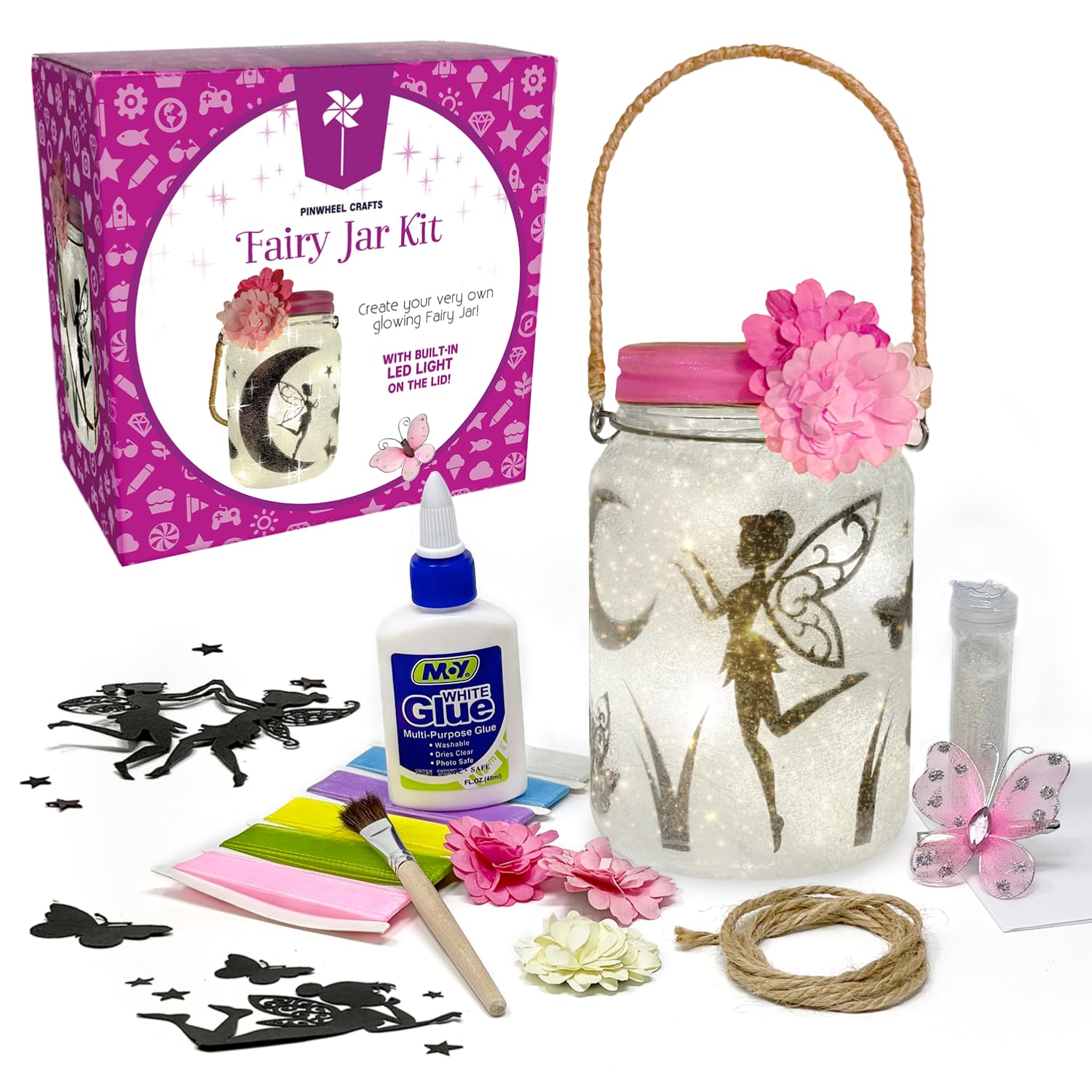 Pinwheel Crafts Fairy Lantern Toy for Kids Age 6-8 8-12+ Years - Make Your Own Night Light - Fairy Jar Gift for Girls with Led Light - Arts and Crafts