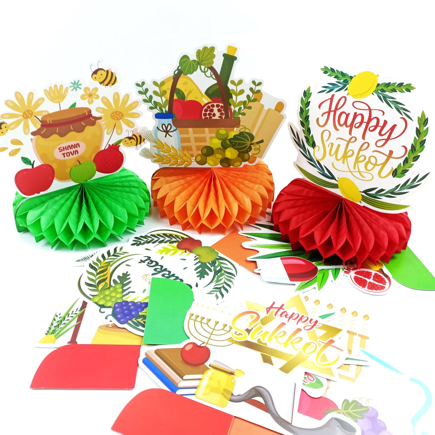 LOONELO 9 Pcs Happy Sukkot Honeycomb Centerpieces, Sukkot Table Decorations Table Toppers Party Decorations for Jewish Holiday Celebration Festival