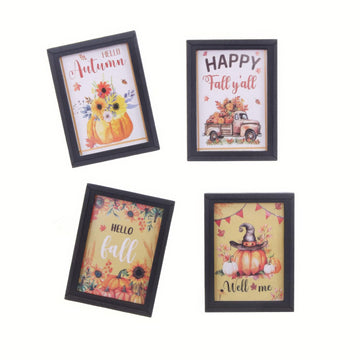 Set of 4 Miniature Framed Pictures, 1:12 Scale Wooden Wall Art for Dollhouse Decor, Realistic Themed Prints (Coastal Beach/Autumn Harvest) for Living