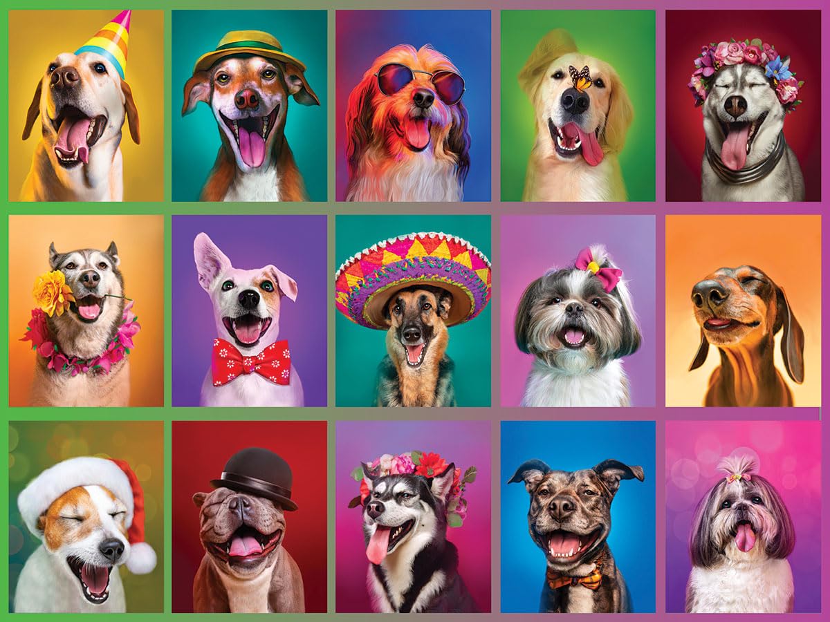 White Mountain 500 Piece Jigsaw Puzzle Funny Dog Collage, Puppy Portraits