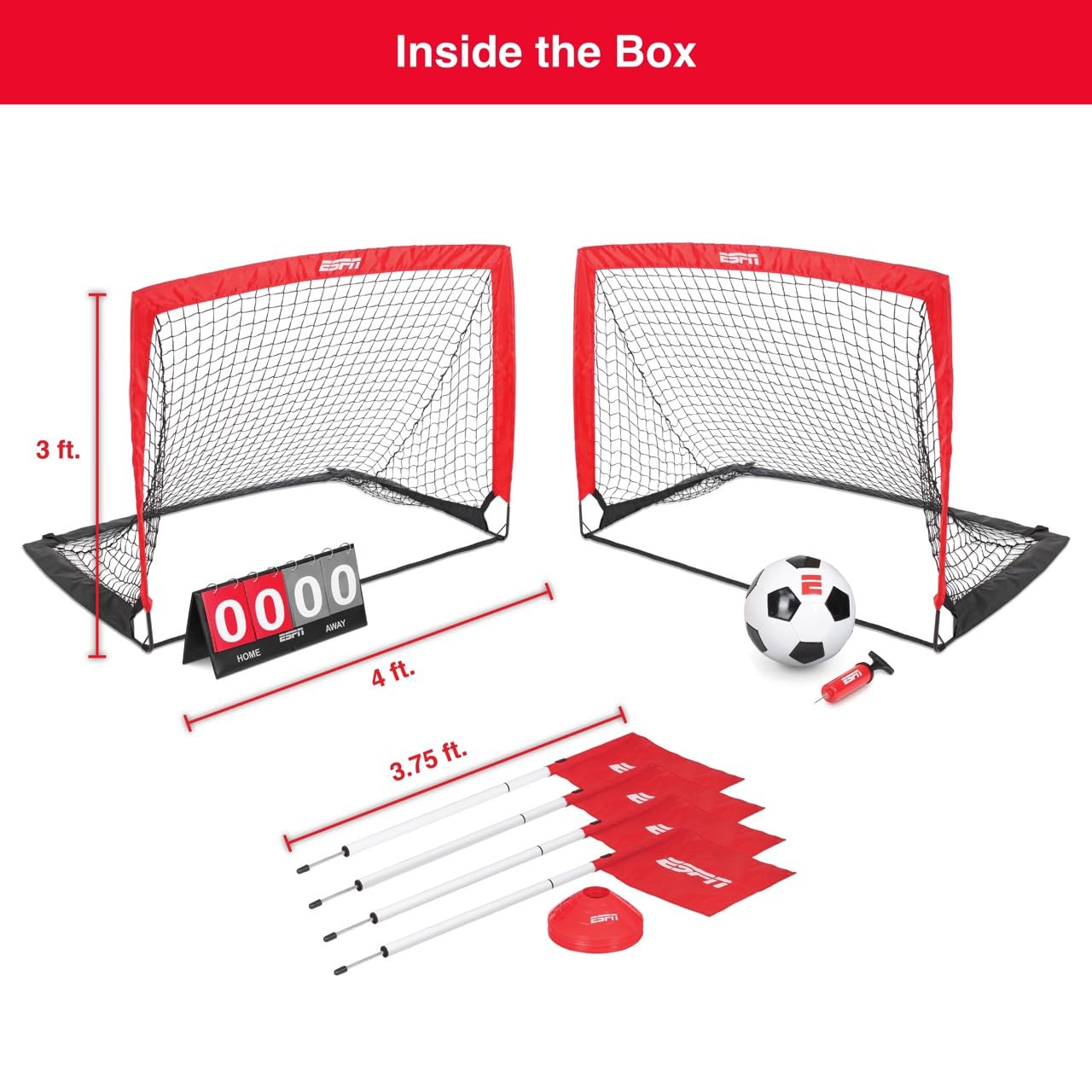 ESPN Soccer Stadium Experience for Kids Includes 2 Nets, Ball, and Youth Soccer Training Equipment, Ideal for Outdoor Games