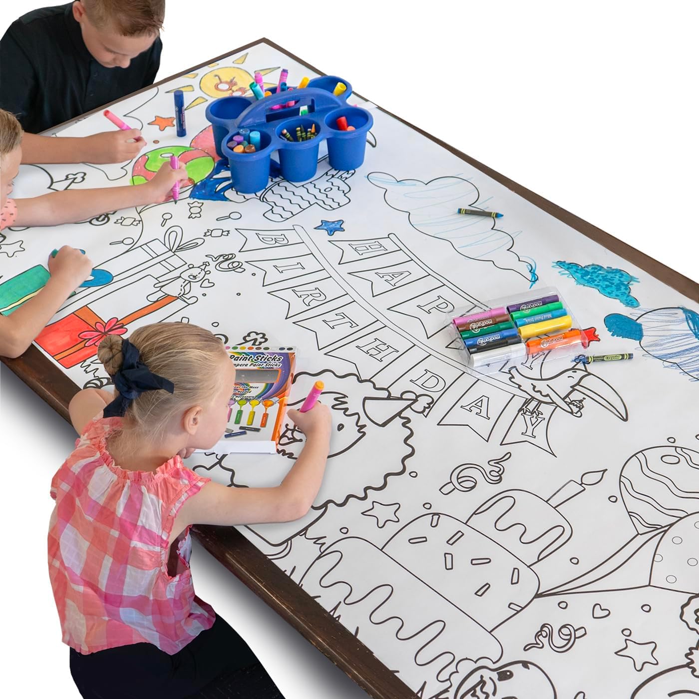 Giant Happy Birthday Coloring Poster 36 x 72 Inches Extra Large Paper Banner Table Cloth - Huge Fun At Your Kids Birthday Party - Color In Classroom