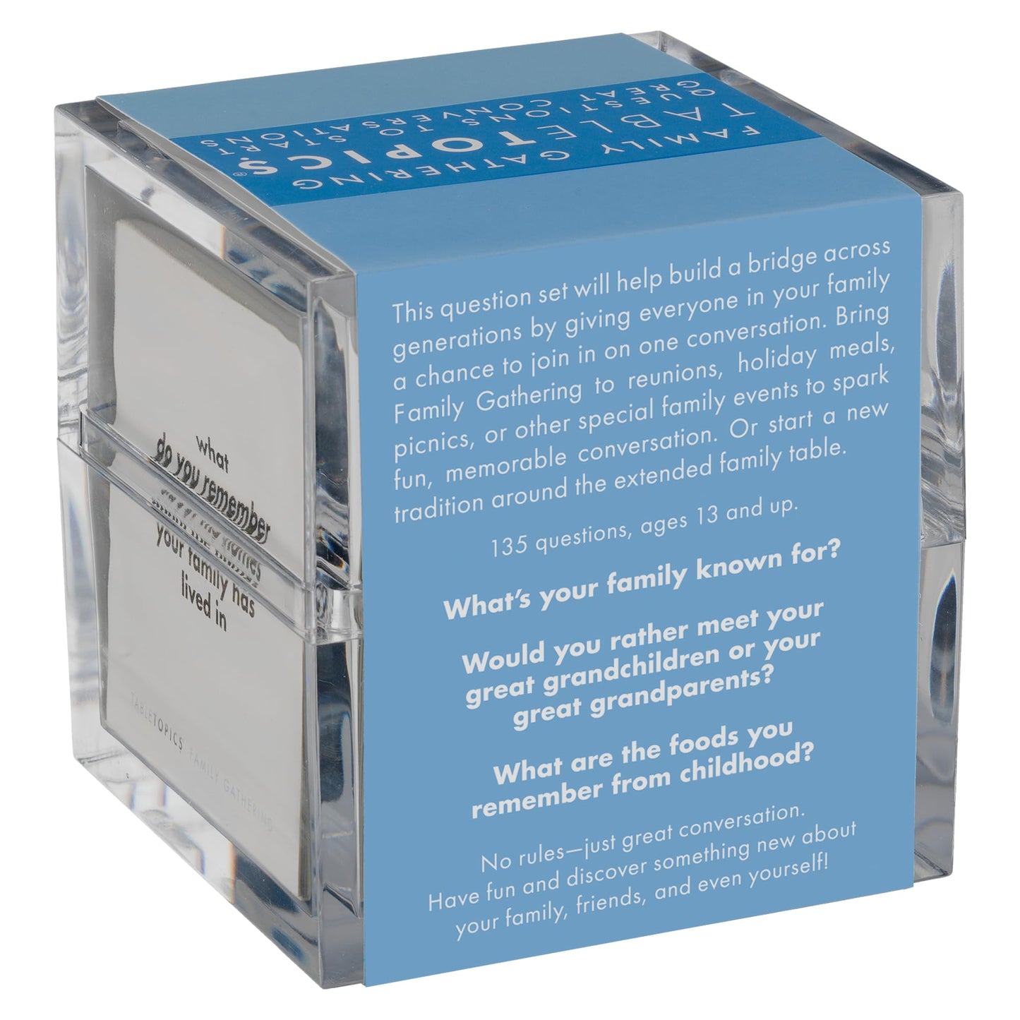 TableTopics Family Gathering Conversation Cards for Multi-Generational Get Togethers with 135 Questions to Use with Relatives at Reunions, Holidays