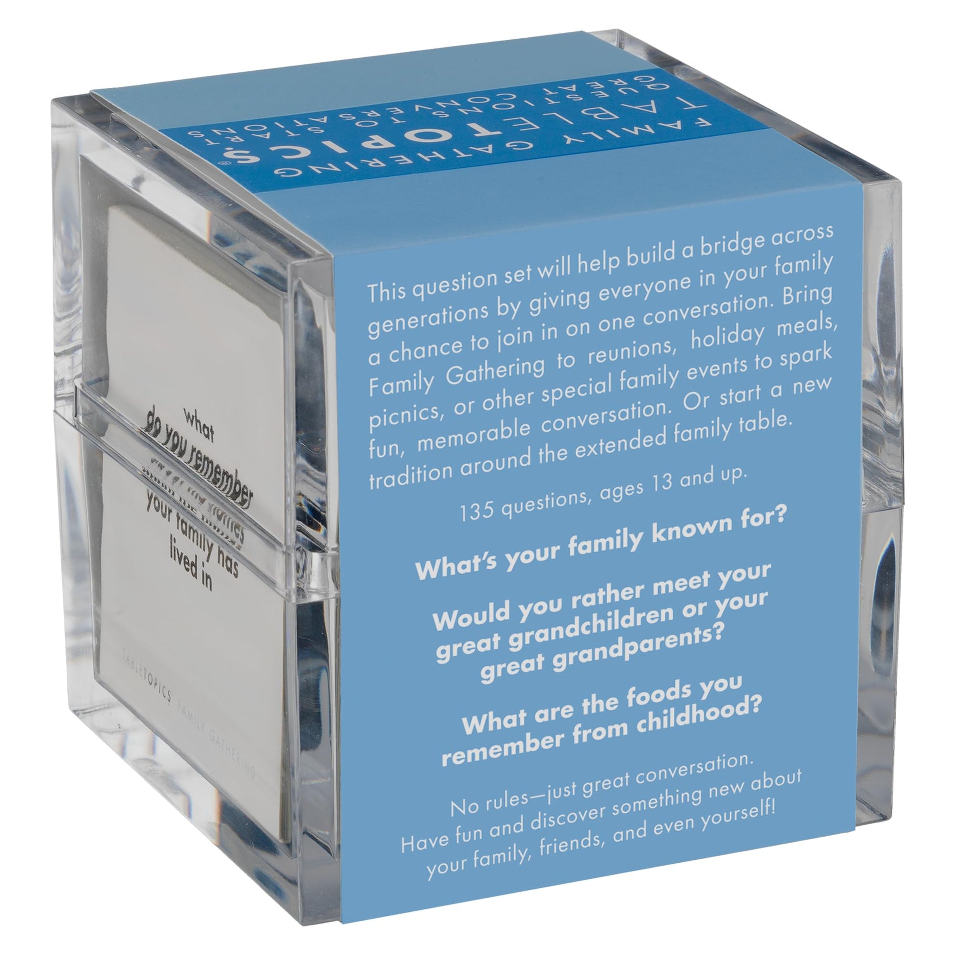 TableTopics Family Gathering Conversation Cards for Multi-Generational Get Togethers with 135 Questions to Use with Relatives at Reunions, Holidays