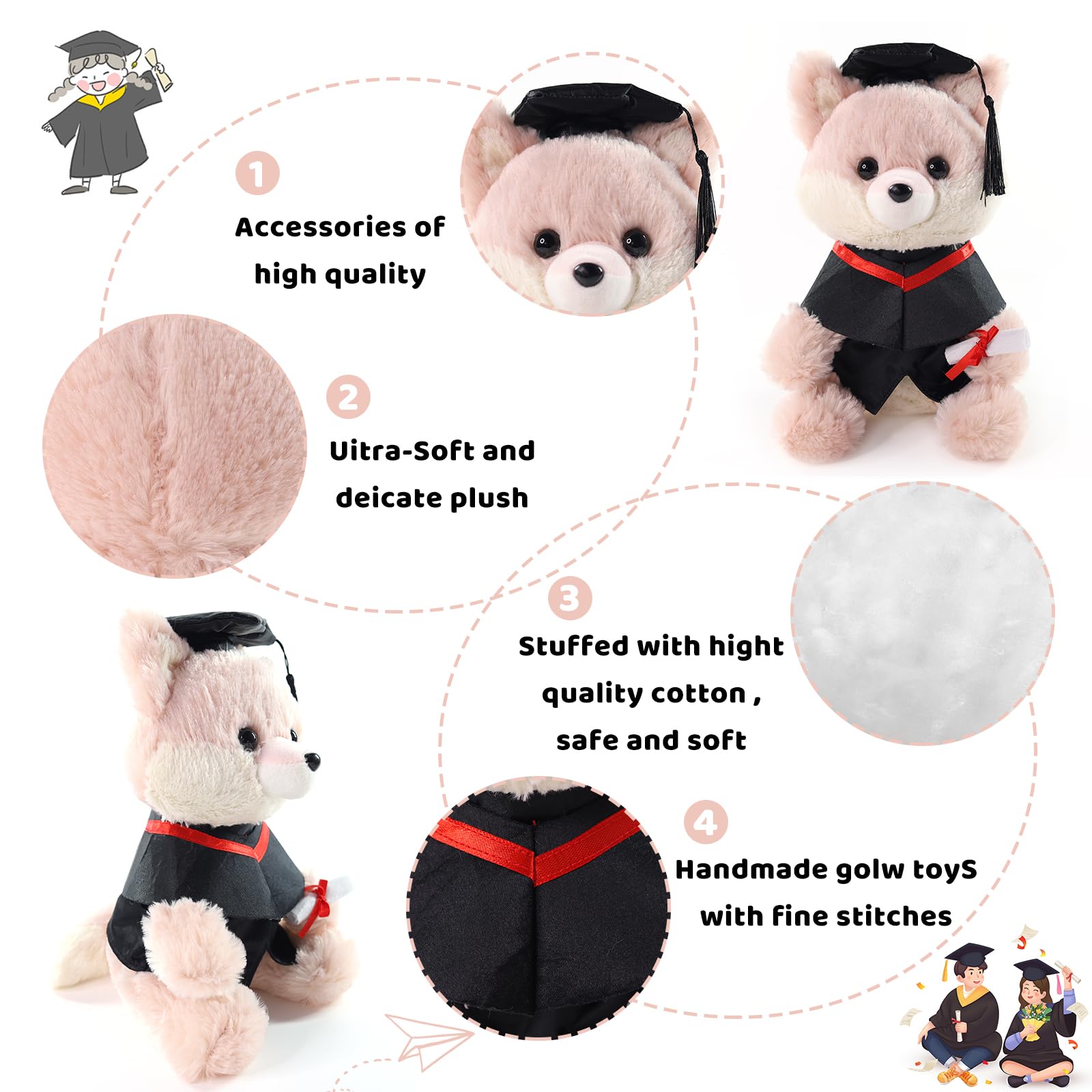 Furvana Graduation Gifts Fox Stuffed Animal - 10" Cute Fox Plush Toy with Graduation Cap, Gown & Diploma, Inspirational Keepsake for Elementary, High