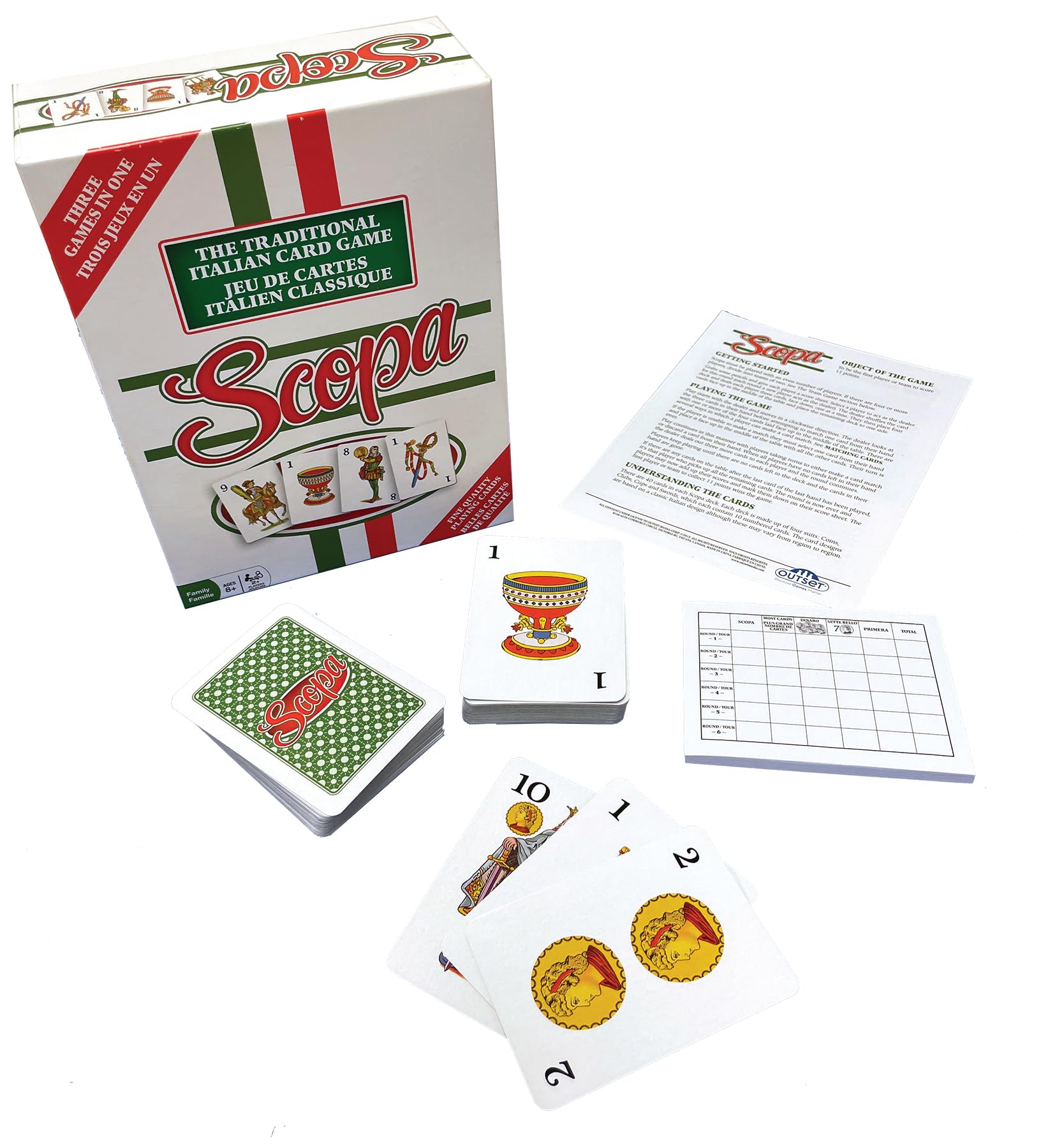 Imagination Outset Media Scopa Card Game (Bilingual English/French), Full Size, 3 Games in 1, Classic Italian Family Strategy, Easy to Learn, Ages 8+