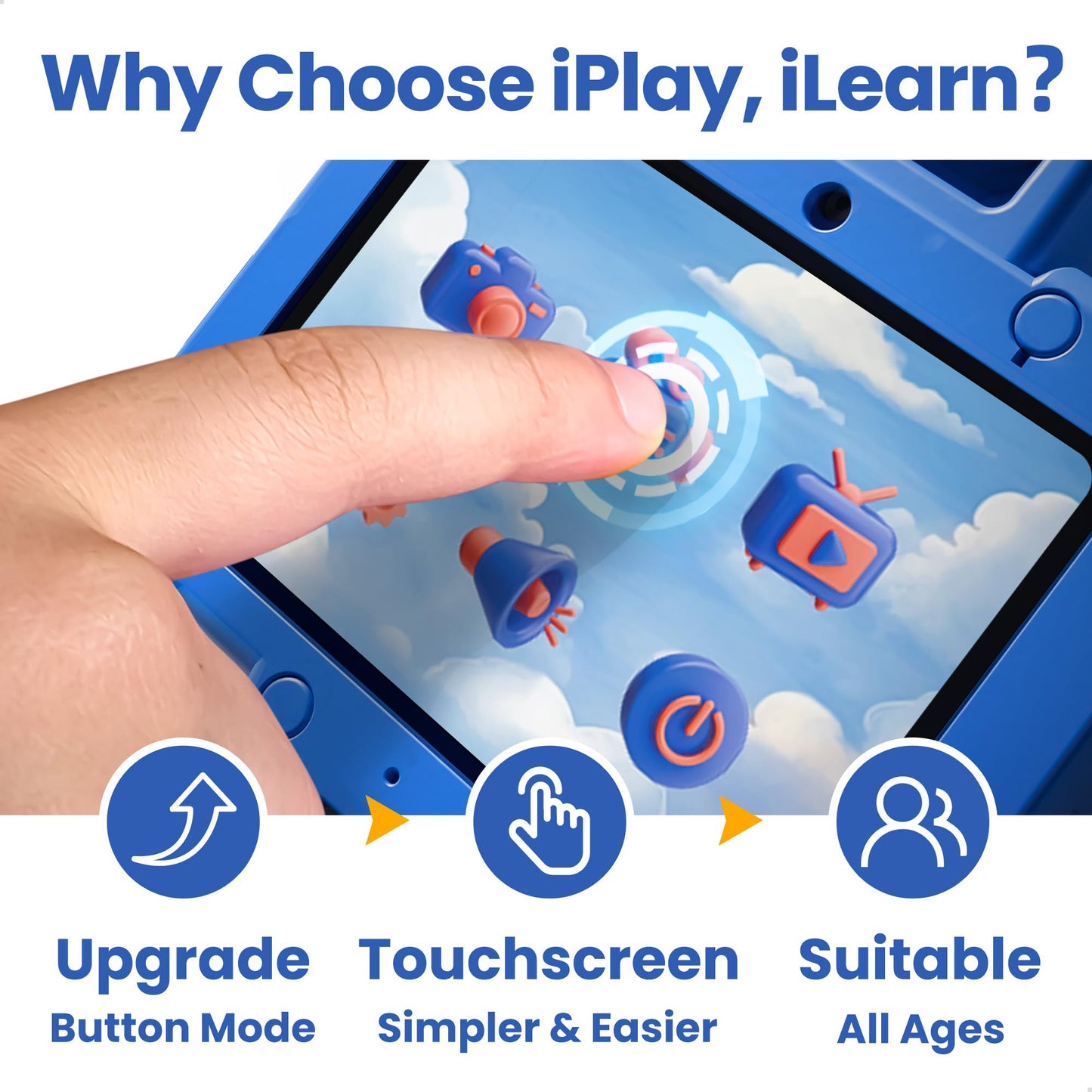 iPlay, iLearn Kid Touchscreen Selfie Camera, 1080P HD Digital Video Camera for Toddler 3-6, Outdoor Protable Travel Robot Camera W/ 32GB SD Card