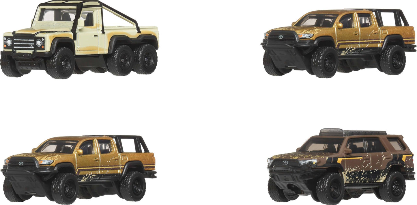Matchbox Toy Cars, Desert Chase Escape 4-Pack of 1:64 Scale Die-Cast SUVs from the Movie, Includes Toyota 4Runner with Exclusive Deco, Collectible Set