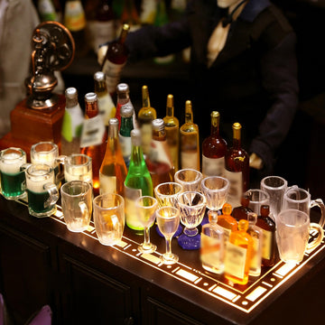 iLAND 1/12 Scale Accessories Mini Wine Bottles Glasses 38pcs Set Dollhouse Miniatures Bar Champagne Cocktail for Action Figure Accessories Mini Cake