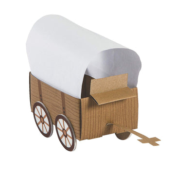 Fun Express 3D Western Covered Wagon Craft Kit Makes 12 - Cowboy Party Favors for Kids Birthday & Rodeo Themed Celebrations | VBS Vacation Bible