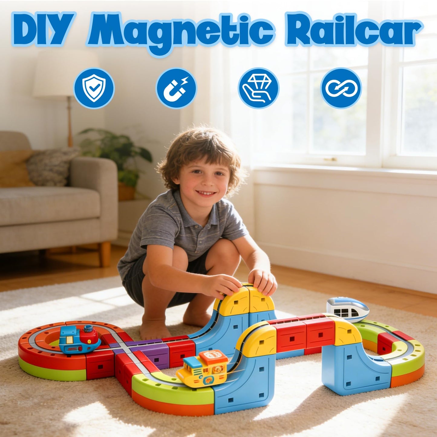 Electric Magnetic Train Toys Set- Flexible Race Track for Kids 3 4 5 6 7 8,stem Gravity Magnetic Roller Car Track for Toddlers,3D Infinity Cube Track