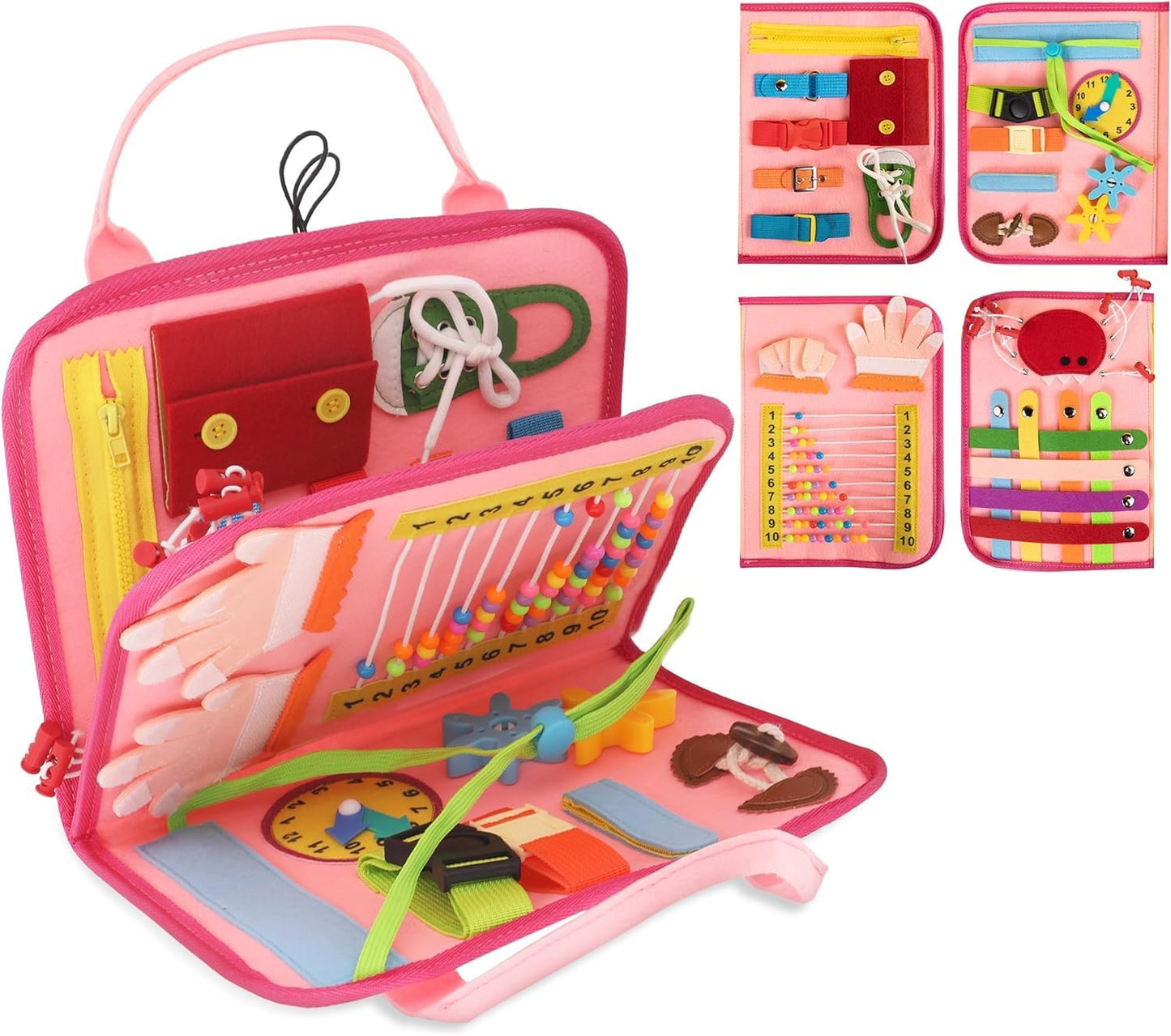JAGSYJOY Montessori Busy Book for Toddlers, Pink Busy Board Book Quiet Play