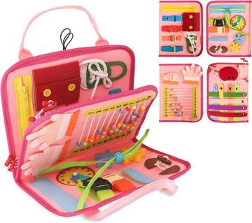 JAGSYJOY Montessori Busy Book for Toddlers, Pink Busy Board Book Quiet Play