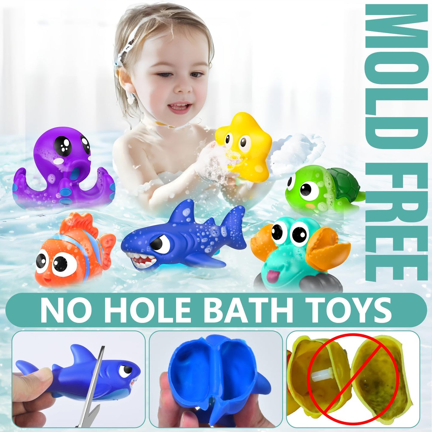GZHFMUS No Hole Mold Free Baby Bath Toys for Kids Ages 1-3,Water Toys for Babies and Toddlers,Ocean Animal Bath Toys for Bathtub,Shower,Beach