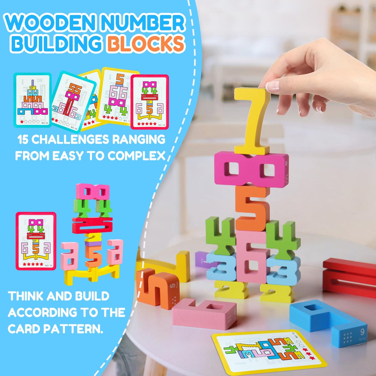 XPQKDC Wooden Number Building Blocks - 20Pcs Stacking for 3+ Years Old Kids, Digital Building Blocks, 1-10 Digital Blocks Toys, Balance Competition