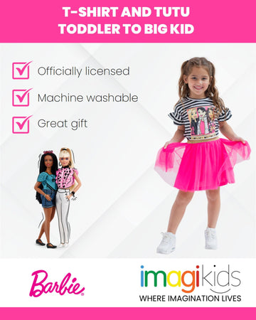 Barbie Big Girls T-Shirt and Mesh Tutu Black/Pink 14-16
