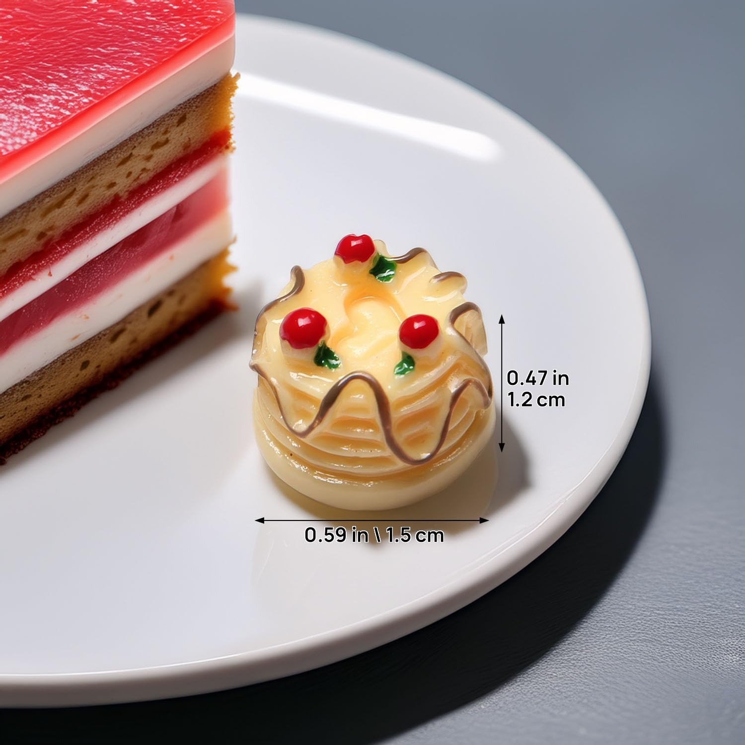 10 PCS Miniature Cakes Set, Realistic Resin Layer Cake Models with Cherry Topping for Dollhouse Bakery Accessories, 1:12 Scale Fake Food for Diorama &
