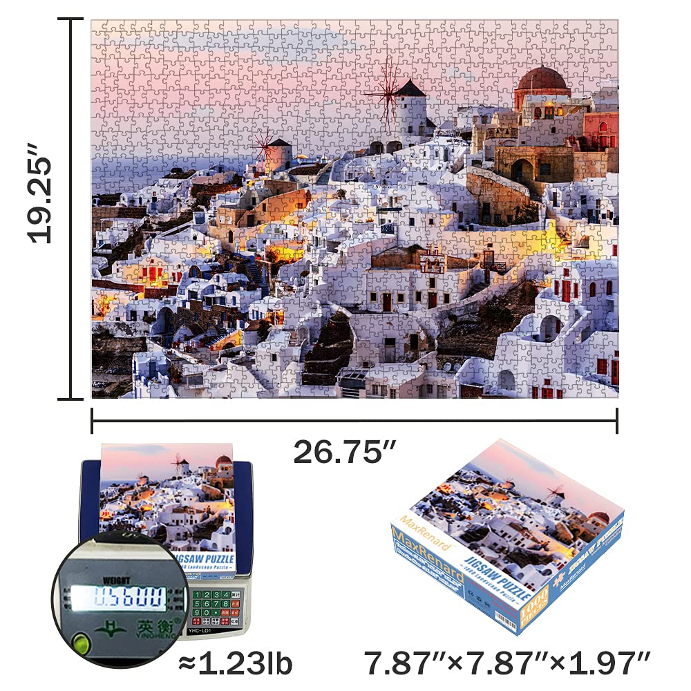 MaxRenard 1000 Pieces Jigsaw Puzzles for Adults Coastal Scenery Santorini