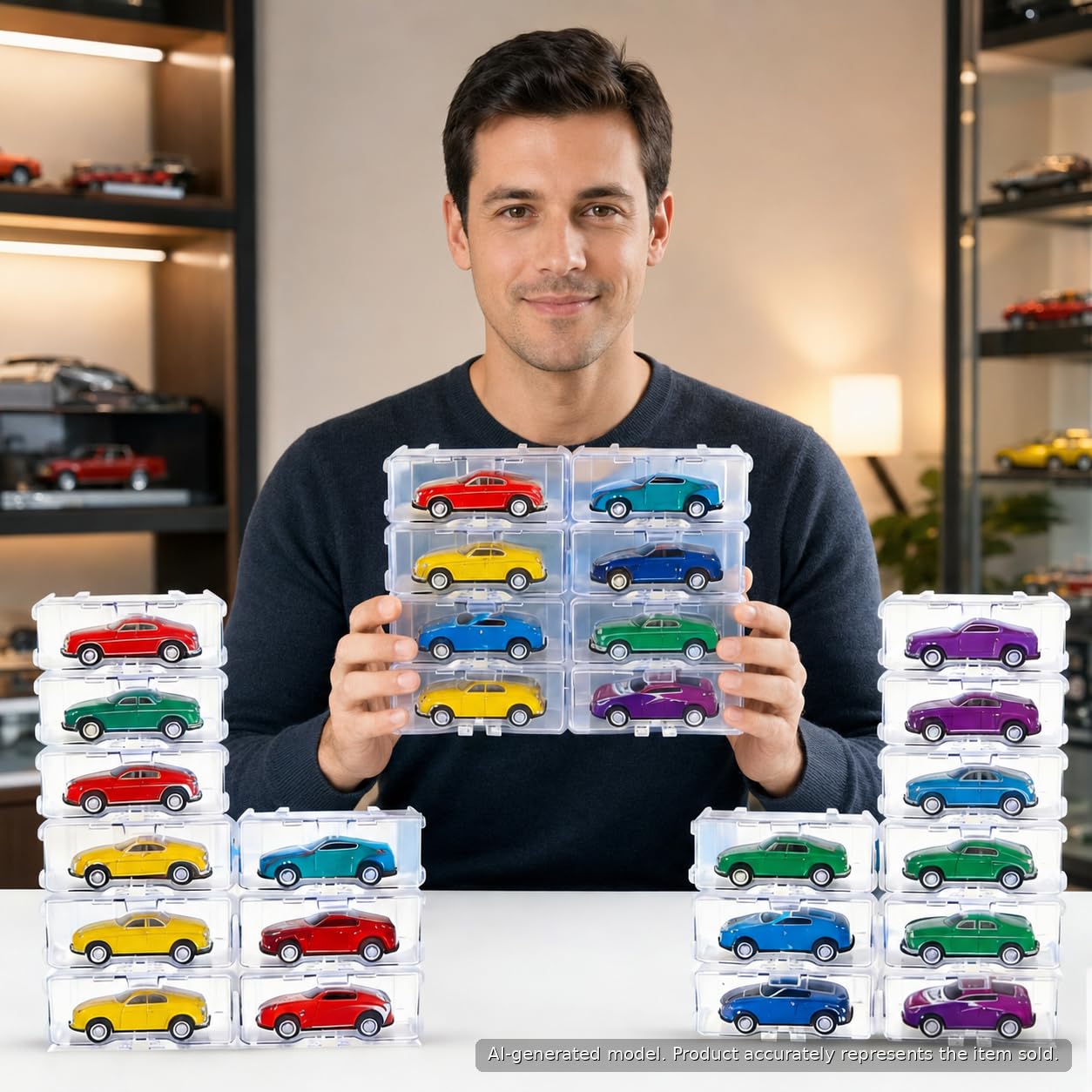 80-Pack Interlocking Toy Car Storage Case for 1/64 Scale Die-Cast Cars, Compatible with Hot Wheels & Matchbox Mini Cars, Clear Dustproof Stackable