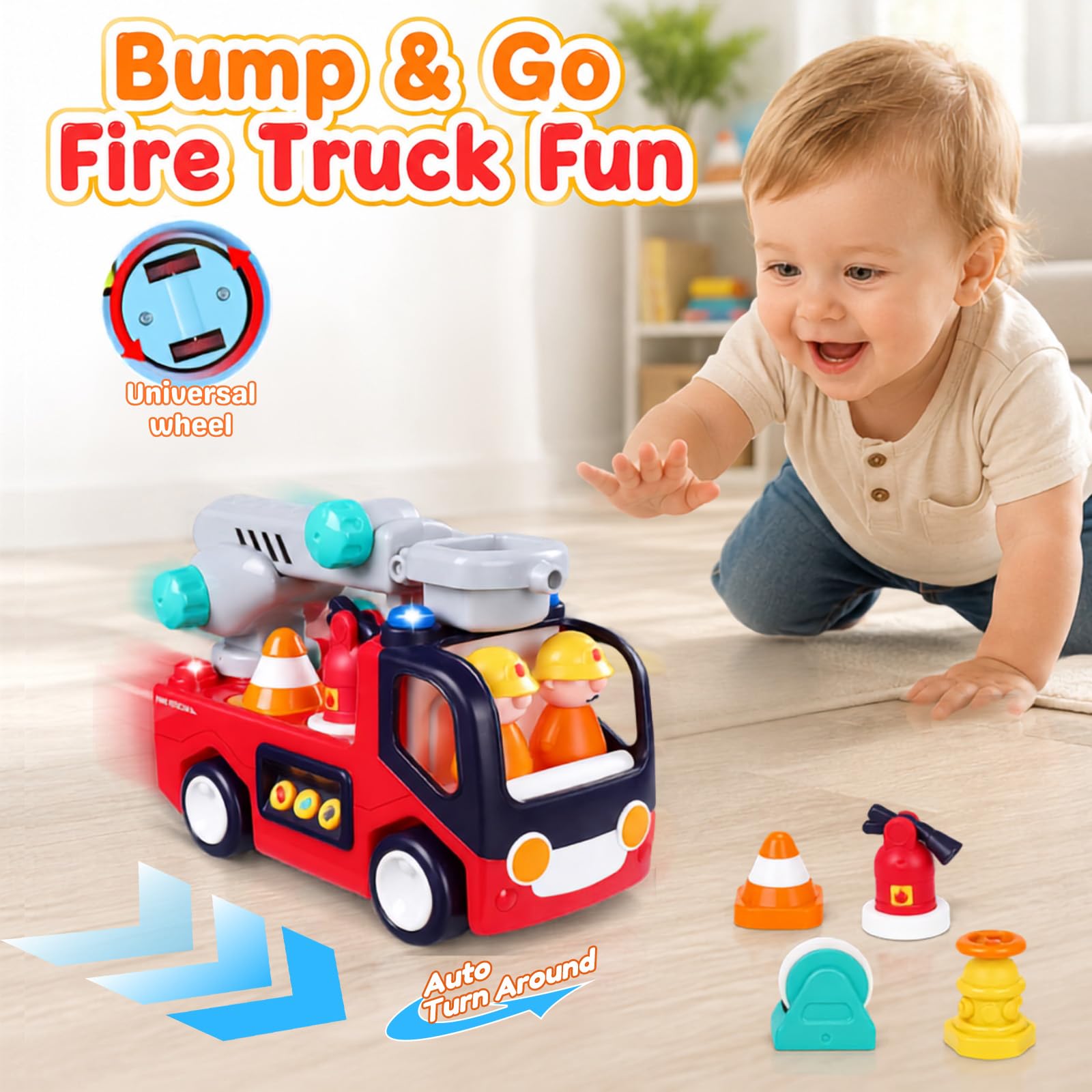 Interactive Fire Truck Toy for Toddlers 18 Month+ 2 3 Year Old Boys Girls
