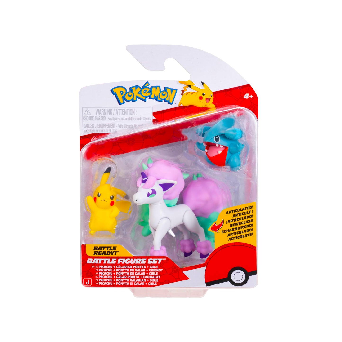 Pokémon PKW4097 Battle Figure 3 Pack - Includes 5cm Pikachu & Kaumalat and 7.5cm Galar Ponita