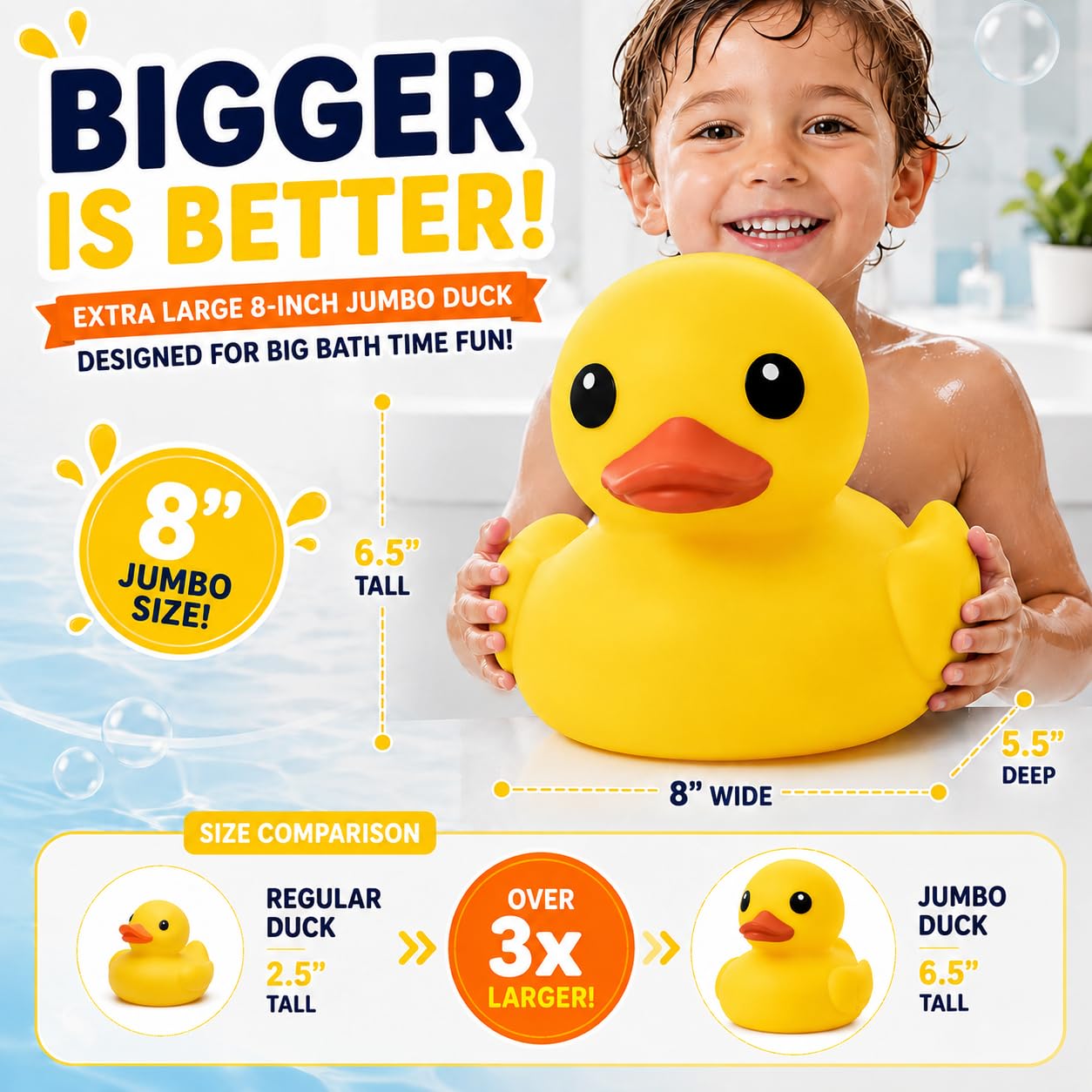 XL Jumbo Large Rubber Duck Bath Toy - No Hole Giant Duck, Waterproof Big Duckie Baby Shower Water Toy Without Hole for Kids Home, Decor, Party Gift