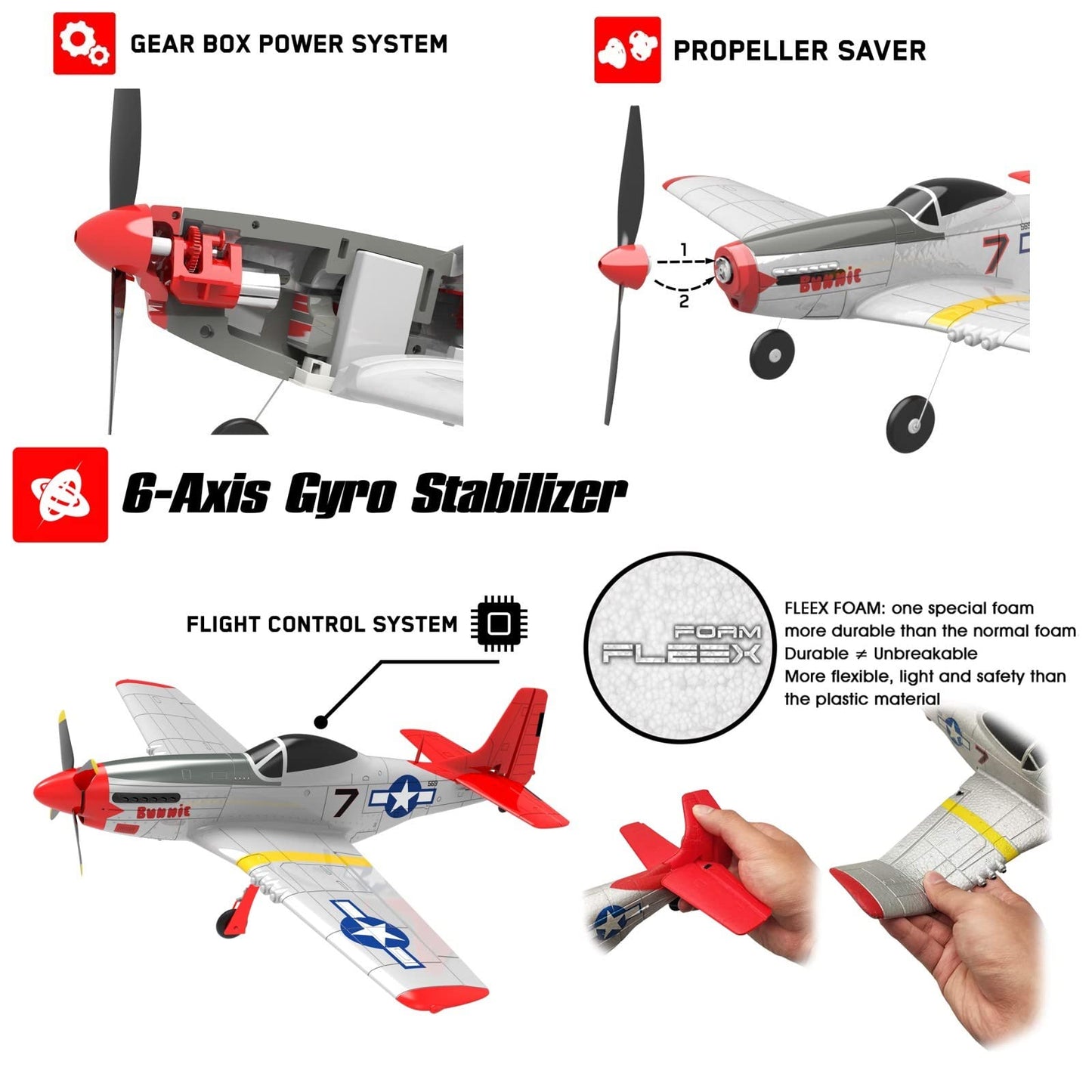HTLNUZD Remote Control Aircraft Plane 4 Channels 768-1P51D, Wingspan EPO Warbird Radio One Key Aerobatic Controlled Plane RTF