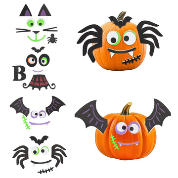 Qidiwin Halloween Pumpkin Face Foam Stickers- 16 Packs Decorating Foam Craft Kit Stickers, Party Decoration Foam Stickers, Make Funny Pumpkins Craft