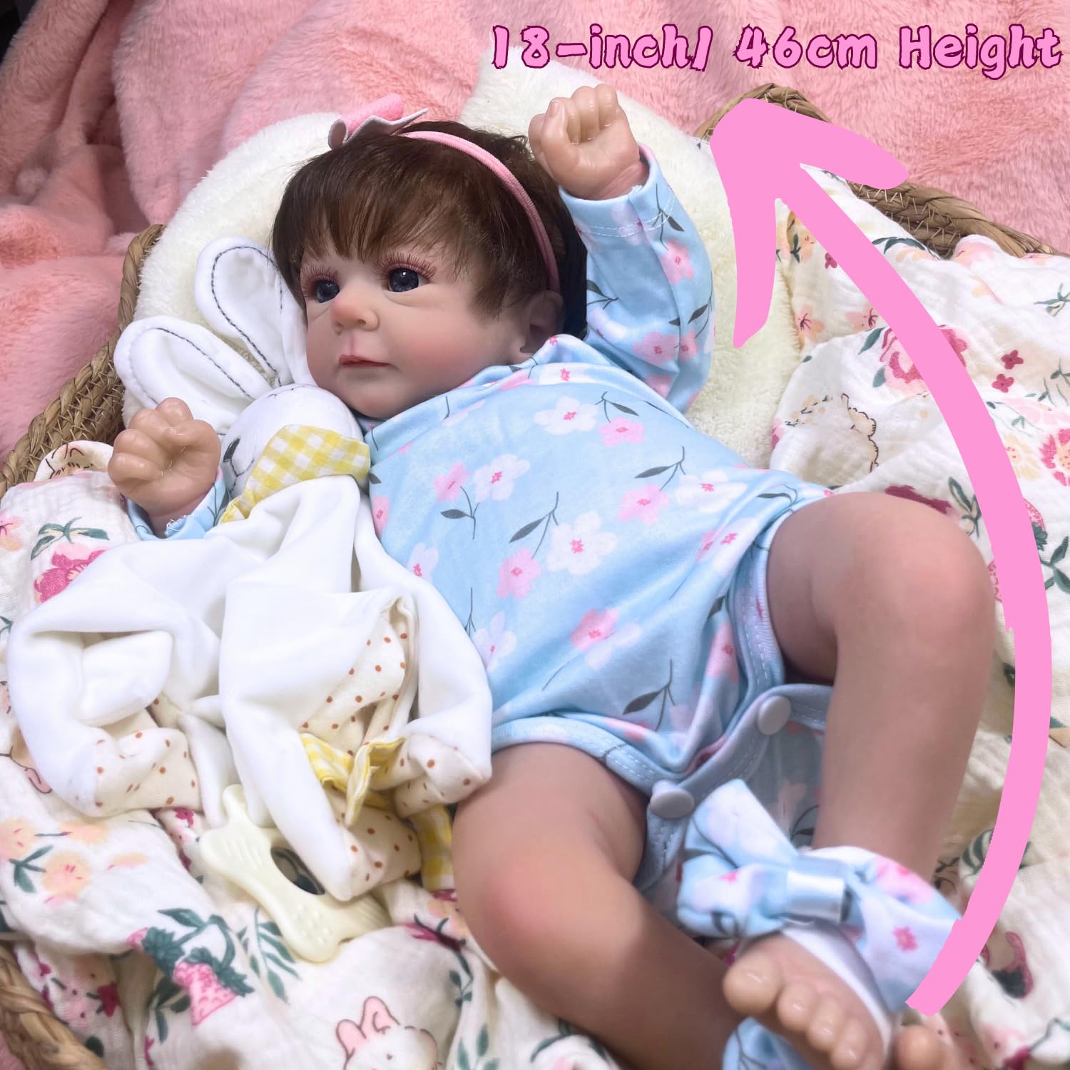 MRB Reborn Baby Dolls, 18-inch Realistic Newborn Baby Dolls with Soft Cloth Body, Real Life Baby with Doll Accessories for Kids Age 3 +