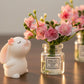 2Sets Dollhouse Miniature Flower in Vase and Rabbits, 1:12 Scale Dollhouse Miniature Decor, Car Decoration,Spring Peach Blossom,2 in.