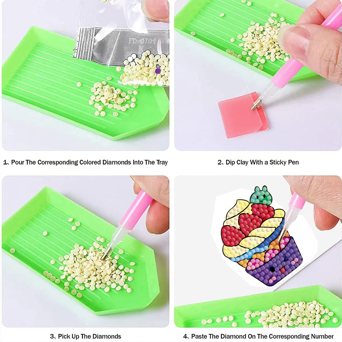 FLYSONG Diamond Art Kits for Kids,DIY Cute Bunny 24 Pcs Creative Diamond Art Stickers - Gem Craft Mosaic Painting Stickers by Number Kits (Cute Bunny)