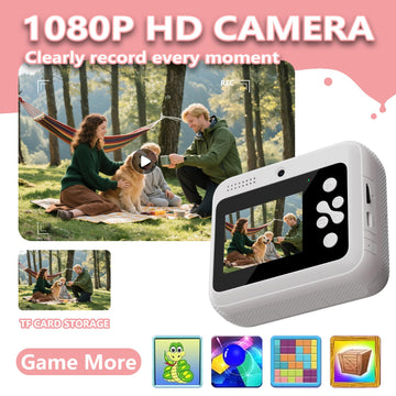 Kids Camera Instant Print with Color Printing Paper and Protective Case 32GB Card, Front Rear Dual Selfie Kids Camera with 1080P Videos, Christmas