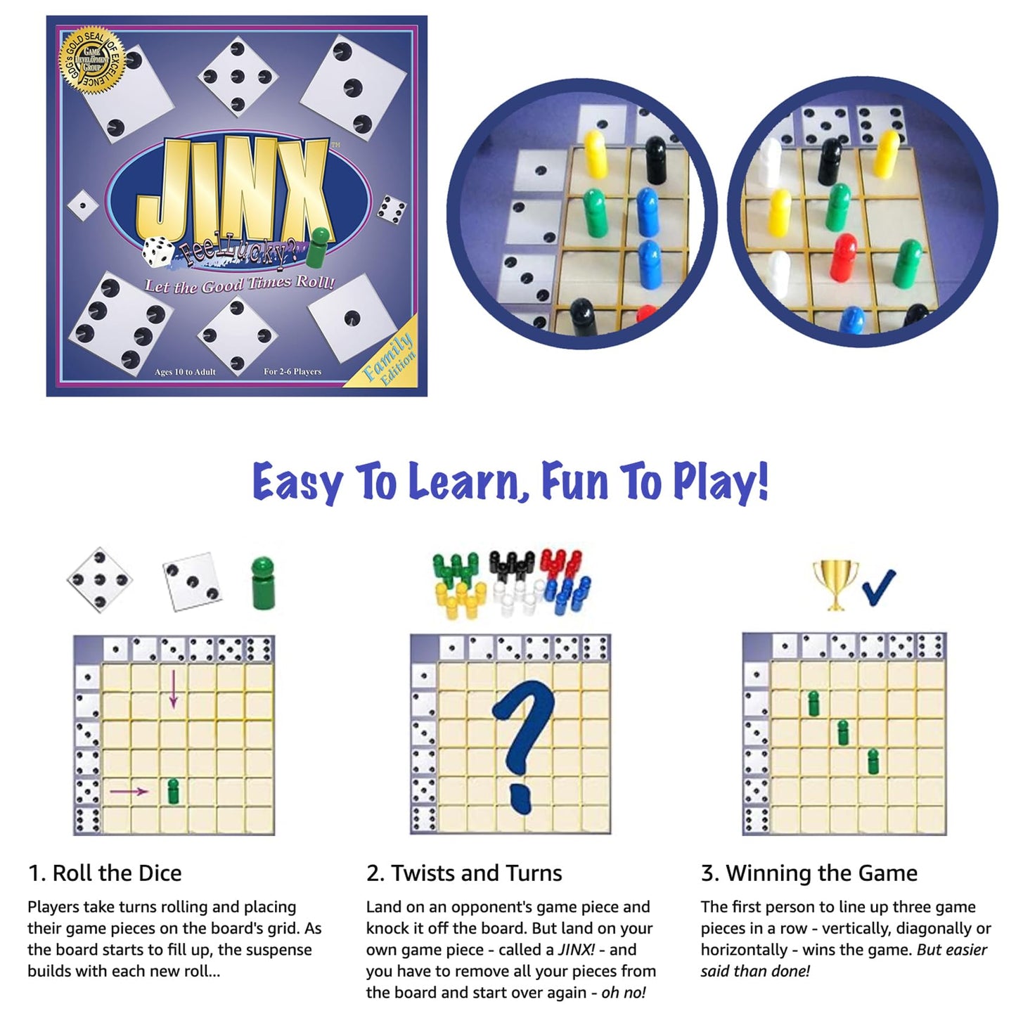Jinx - Fast and Fun Board Game of Chance Where The Luck of The Roll Determines Your Fate - Game Night Fun for Family & Adults