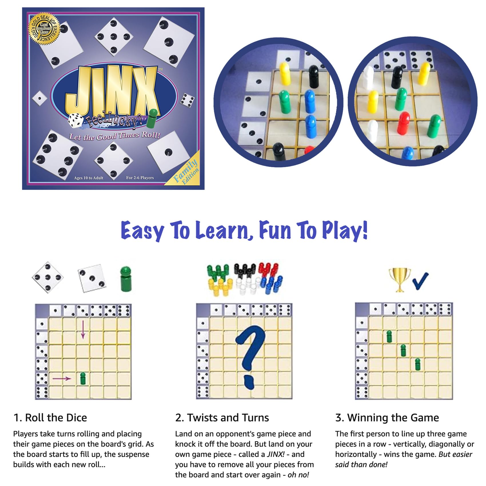 Jinx - Fast and Fun Board Game of Chance Where The Luck of The Roll Determines Your Fate - Game Night Fun for Family & Adults