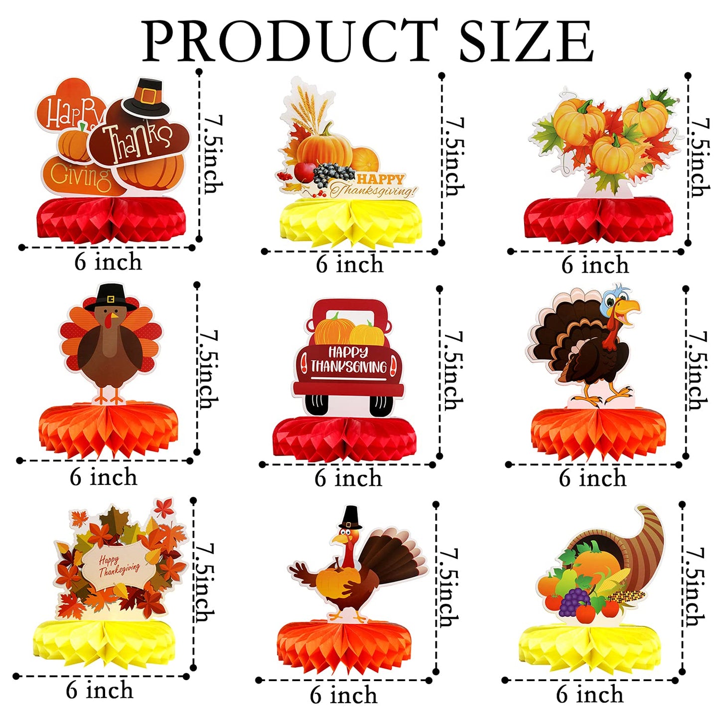 9 Pieces Thanksgiving Honeycomb Centerpiece Turkey Honeycomb Pumpkin Honeycomb Thanksgiving Table Centerpiece for Thanksgiving Table Decoration Autumn