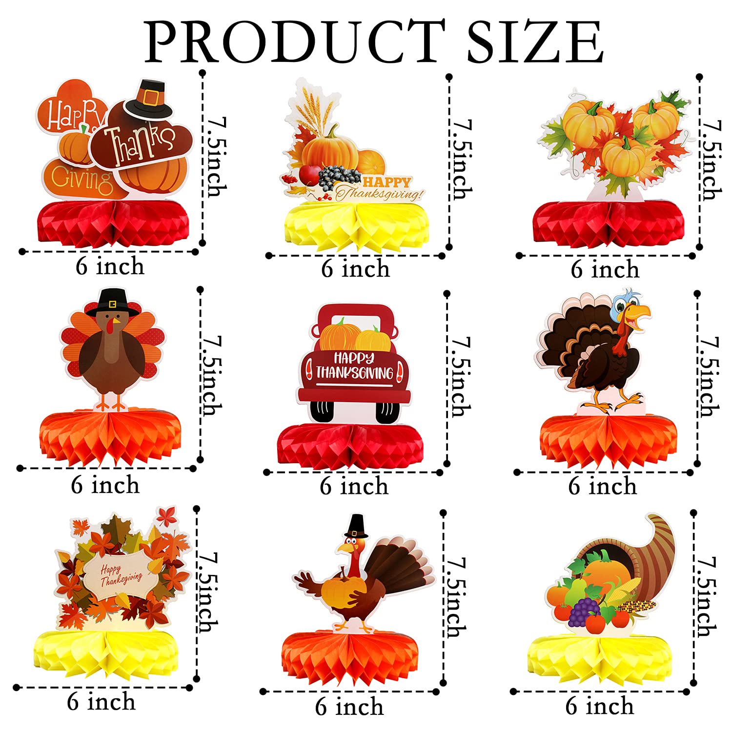 9 Pieces Thanksgiving Honeycomb Centerpiece Turkey Honeycomb Pumpkin Honeycomb Thanksgiving Table Centerpiece for Thanksgiving Table Decoration Autumn