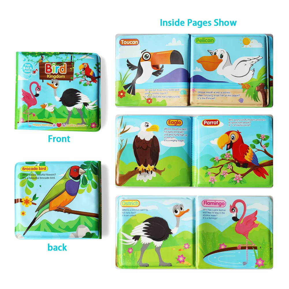 Baby Bath Books-3PCS,Bathtub Toys Floating Waterproof Educational Bath Toy Books for Toddlers-Animal Books,Count Books,Bird Books for Bath time