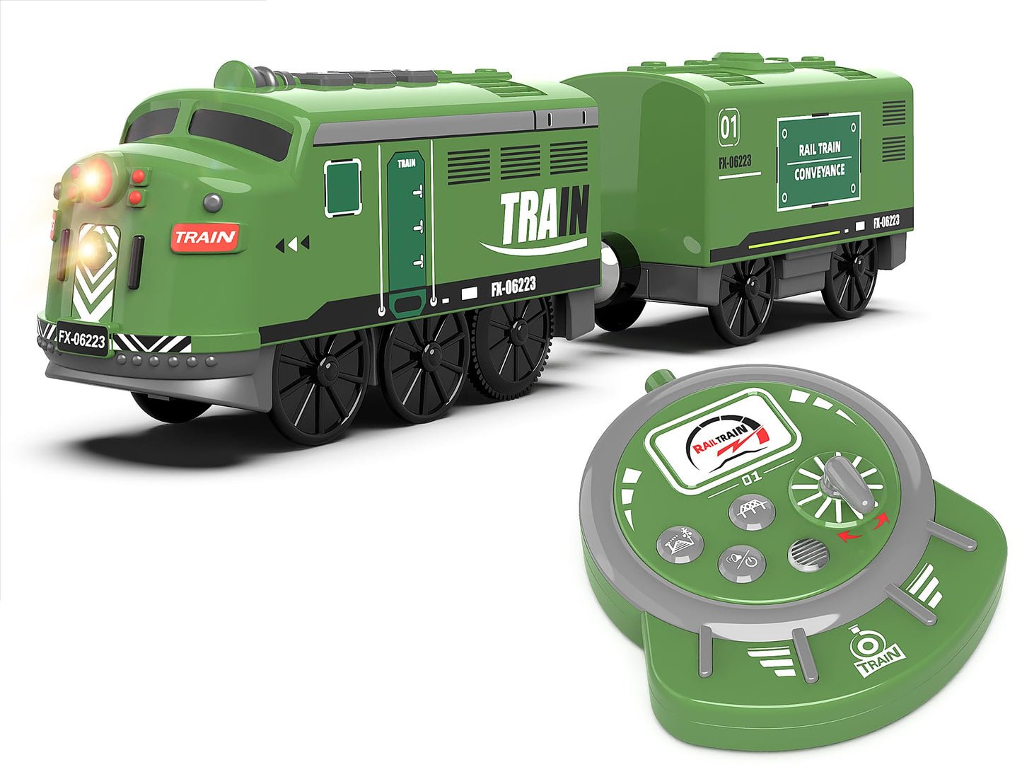 Train Toy Remote Control Locomotive, Motorized Train Set for Wooden Track, Electric Trains with Sound & Lighting Effects Compatible with Thomas, Brio