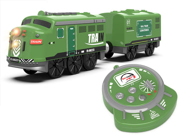 Train Toy Remote Control Locomotive, Motorized Train Set for Wooden Track, Electric Trains with Sound & Lighting Effects Compatible with Thomas, Brio