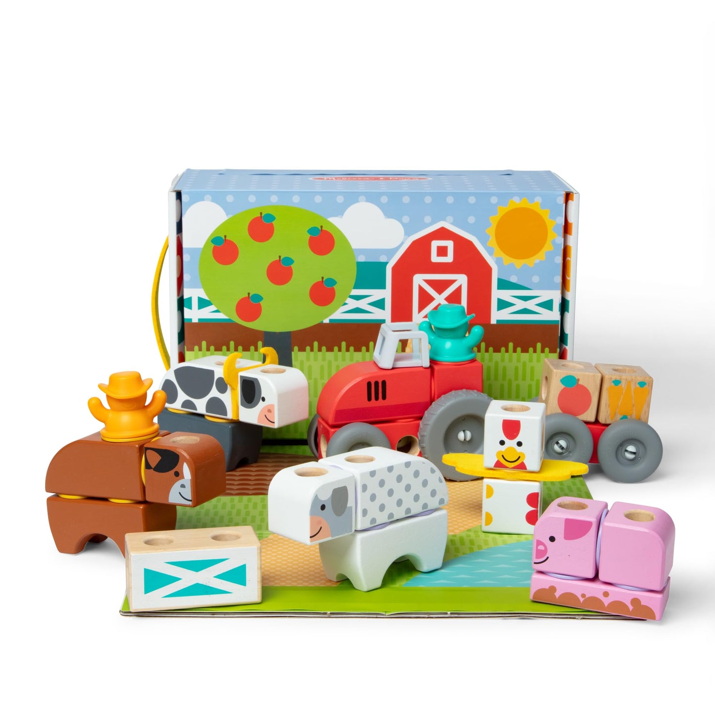 Melissa & Doug Blockables Farm Connectable Wooden Building Blocks Set