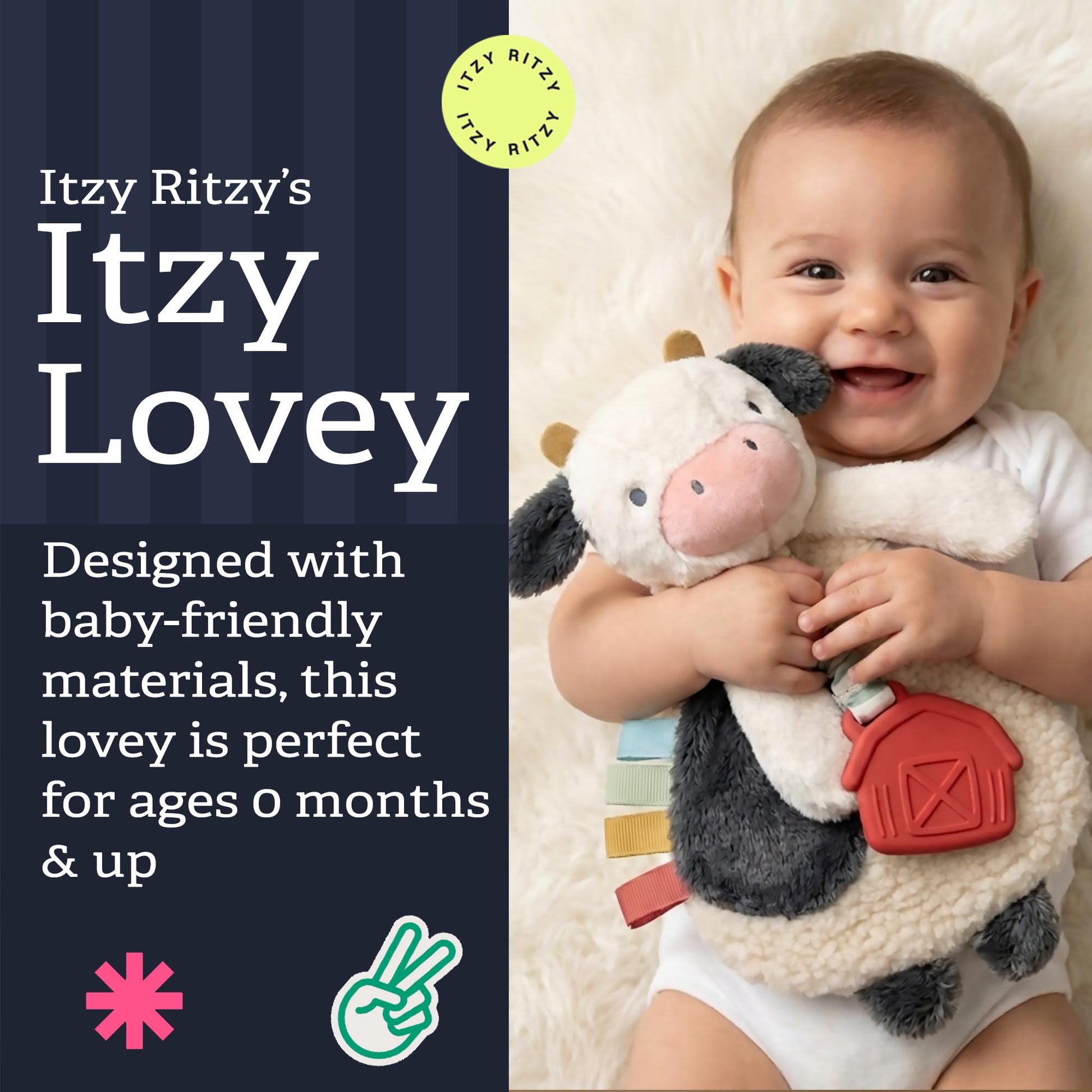 Itzy Ritzy - Itzy Lovey Including Teether - Baby Lovey with Teether, Textured Ribbons & Dangle Arms - Features Crinkle Sound, Sherpa Fabric and Minky